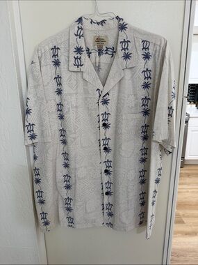 Royal Hawaiian Creations White & Navy Tropical Turtle & Palm Button-Up Shirt 3XL